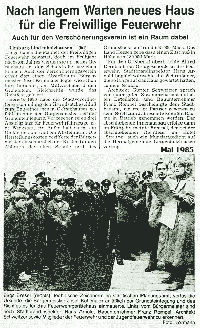 Zeitungsartikel Einweihung Feuerwehrhaus 1985 - zum Vergrößern klicken