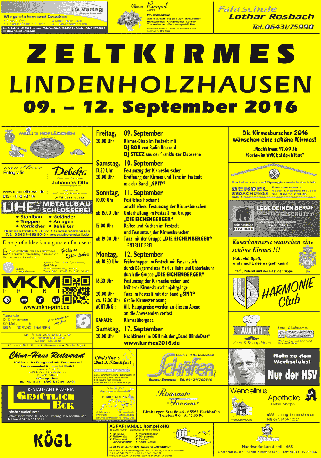 Kirmes Lindenholzhausen Disco 2009 Kirmes Lindenholzhausen Plakat 2016