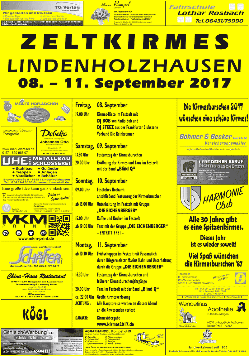 Kirmes Lindenholzhausen Disco 2009 Kirmes Lindenholzhausen Plakat 2017