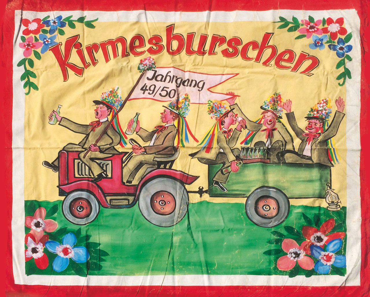 Kirmesburschen 1962 Lindenholzhausen Fahne der Goldenen Kirmesburschen vor 50 Jahren