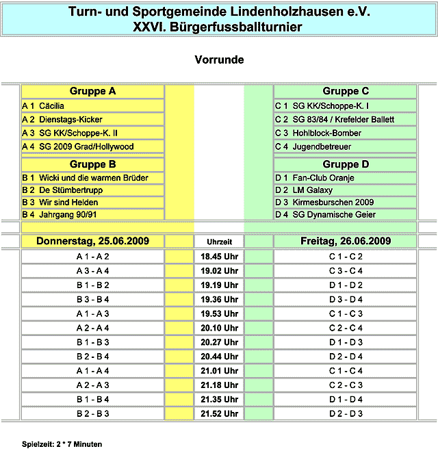 XXVI. B&uuml;rgerfussballturnier Lindenholzhausen - Spielplan